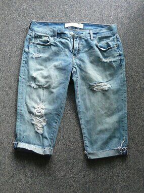 Women's Abercrombie and Fitch Long Jean Shorts Distressed   27/4